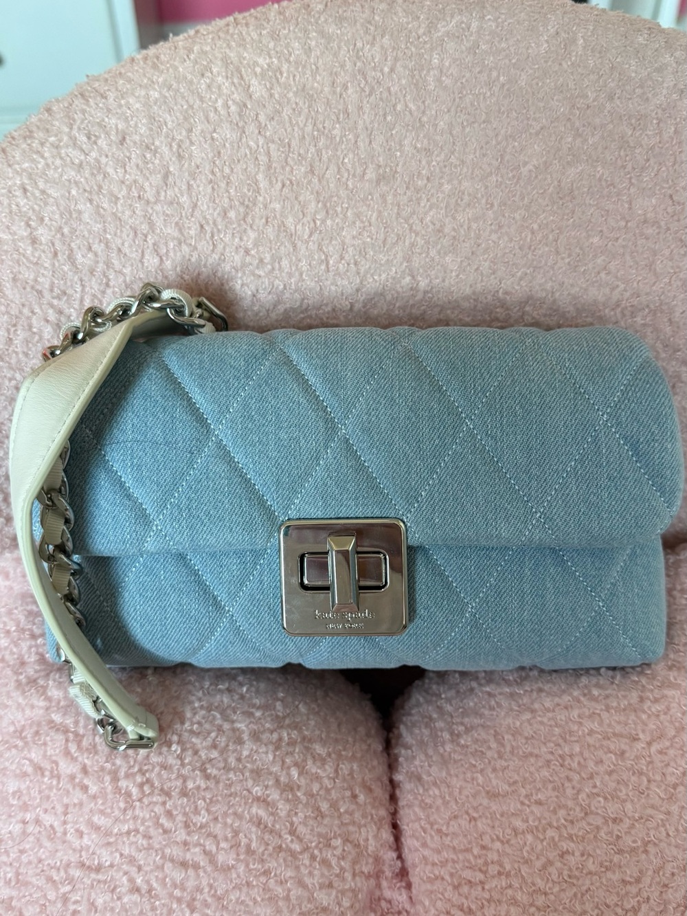 kate spade Light Blue Quilted Crossbody with Silver Hardware